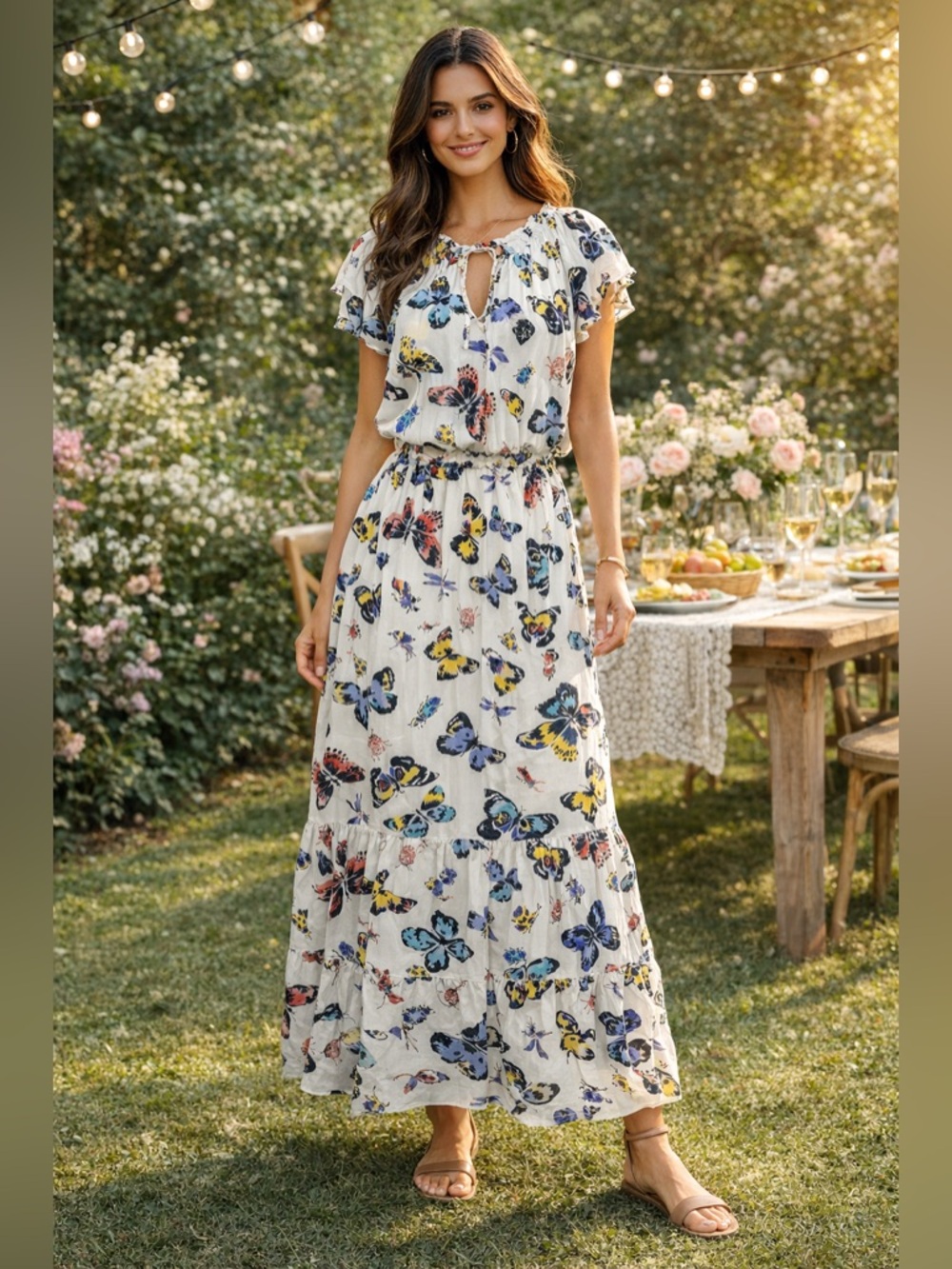 Old Navy Butterfly Print Maxi Dress Boho Cottagecore M Garden Romantic Girly